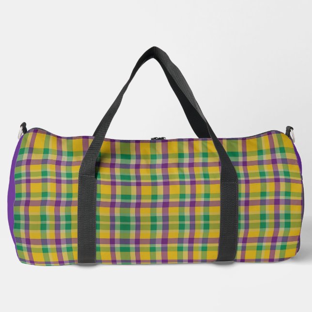 Colourful Mardi Gras gingham patterned Duffle Bag (Front)