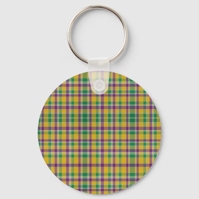 Colourful Mardi Gras gingham patterned Key Ring (Front)