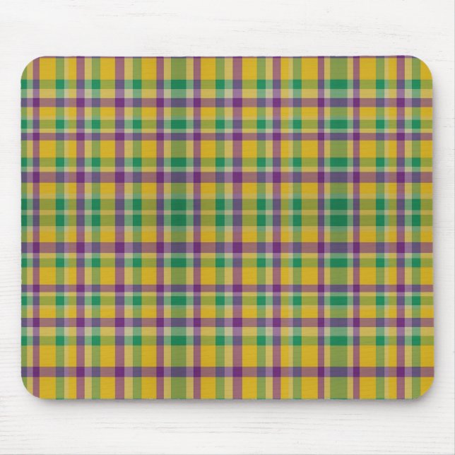 Colourful Mardi Gras gingham patterned Mouse Mat (Front)
