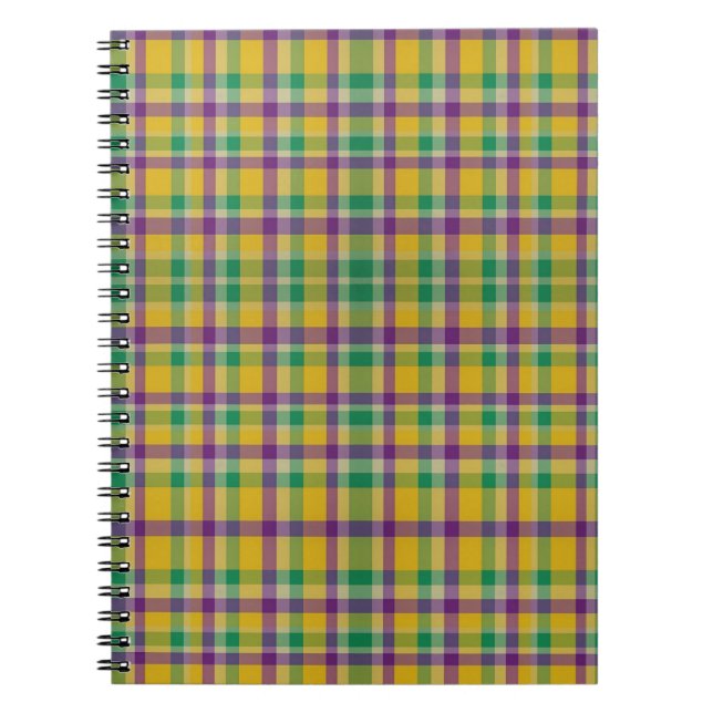 Colourful Mardi Gras gingham patterned Notebook (Front)