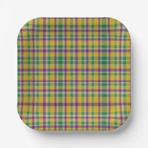 Colourful Mardi Gras gingham patterned Paper Plate