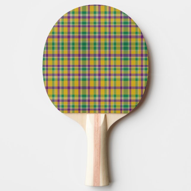 Colourful Mardi Gras gingham patterned Ping Pong Paddle (Front)