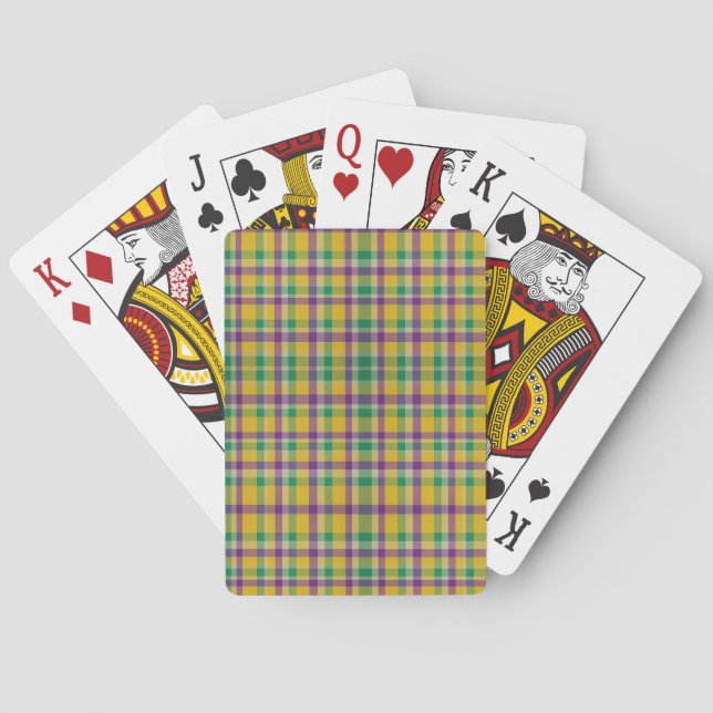Colourful Mardi Gras gingham patterned Playing Cards (Back)