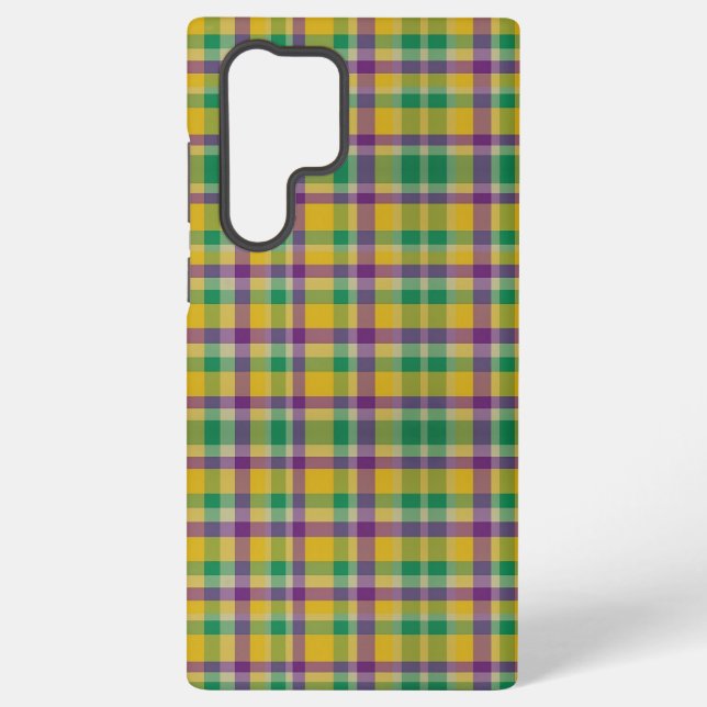 Colourful Mardi Gras gingham patterned Samsung Galaxy S22 Ultra Case (Back)