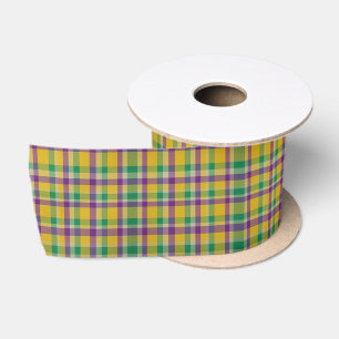 Colourful Mardi Gras gingham patterned Satin Ribbon