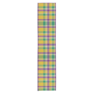 Colourful Mardi Gras gingham patterned Short Table Runner