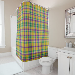 Colourful Mardi Gras gingham patterned Shower Curtain