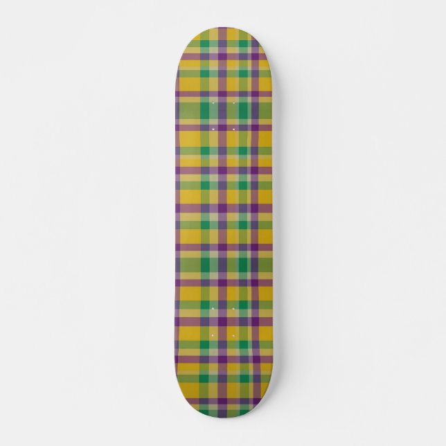 Colourful Mardi Gras gingham patterned Skateboard (Front)