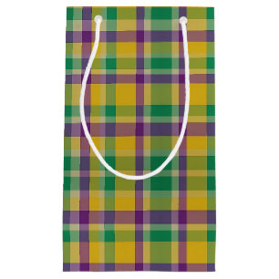 Colourful Mardi Gras gingham patterned Small Gift Bag