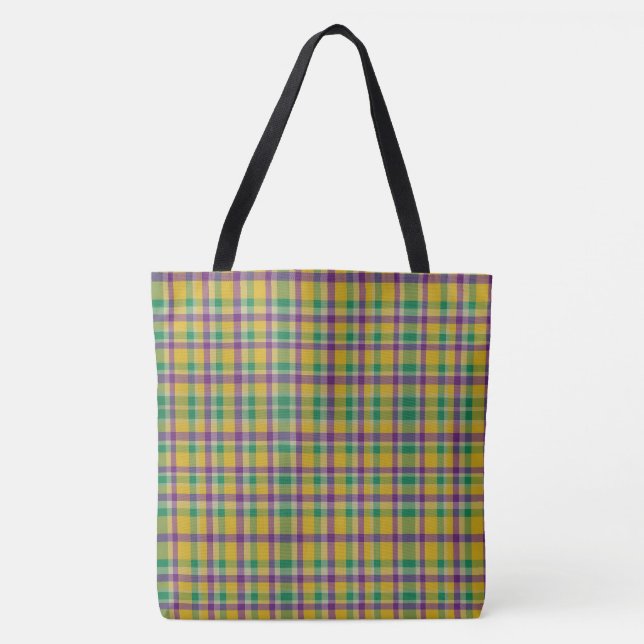 Colourful Mardi Gras gingham patterned Tote Bag (Front)