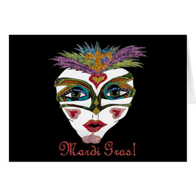 Colourful Mardi Gras Glitter Feather Mask (Front Horizontal)