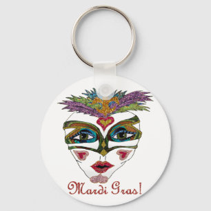 Colourful Mardi Gras Glitter Feather Mask Key Ring