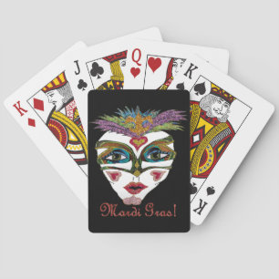 Colourful Mardi Gras Glitter Feather Mask Playing Cards