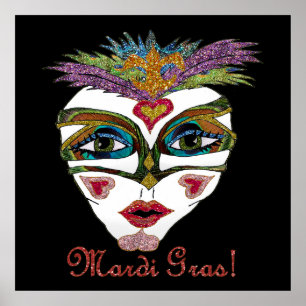 Colourful Mardi Gras Glitter Feather Mask Poster