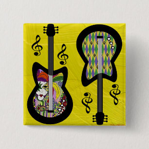 Colourful Mardi Gras Guitars 15 Cm Square Badge