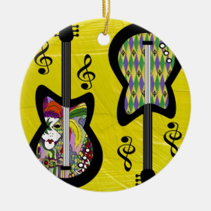 Colourful Mardi Gras Guitars Ceramic Tree Decoration