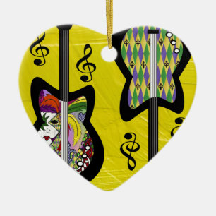 Colourful Mardi Gras Guitars Ceramic Tree Decoration
