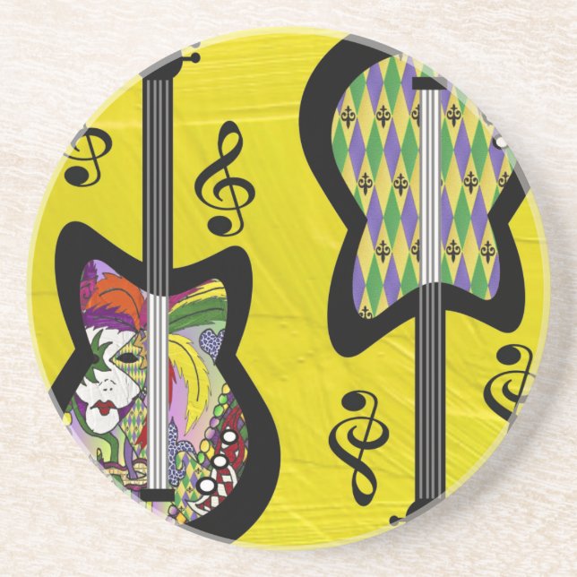 Colourful Mardi Gras Guitars Coaster (Front)