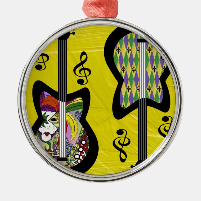 Colourful Mardi Gras Guitars Metal Tree Decoration (Front)