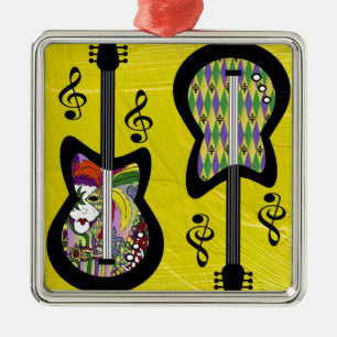Colourful Mardi Gras Guitars Metal Tree Decoration