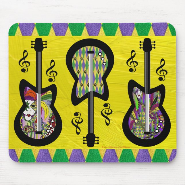 Colourful Mardi Gras Guitars Mouse Mat (Front)