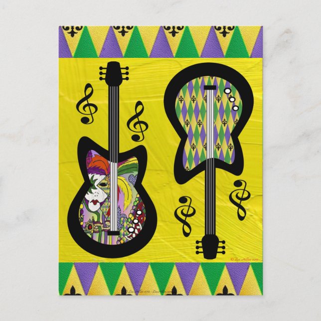 Colourful Mardi Gras Guitars Postcard (Front)