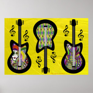 Colourful Mardi Gras Guitars Poster