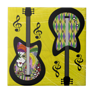 Colourful Mardi Gras Guitars Tile