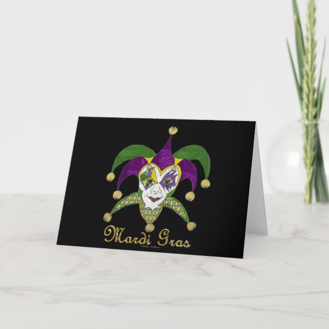 Colourful Mardi Gras Jesters Mask Card (Front)