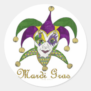 Colourful Mardi Gras Jesters Mask Classic Round Sticker