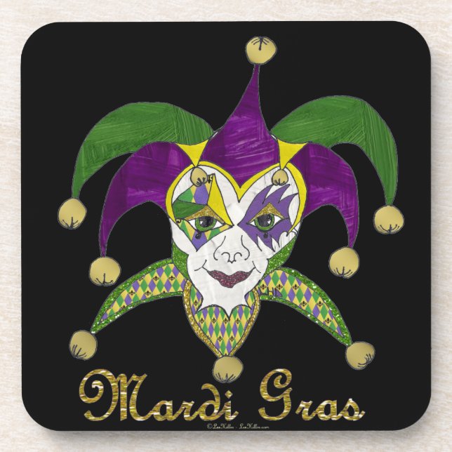 Colourful Mardi Gras Jesters Mask Coaster (Front)