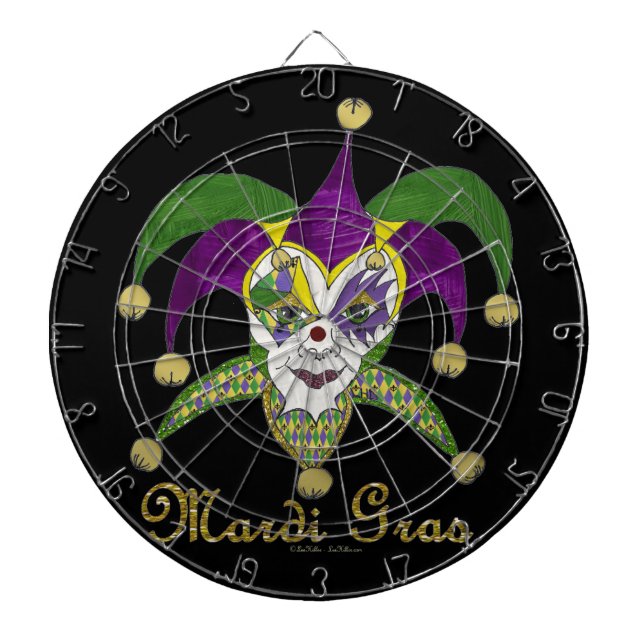 Colourful Mardi Gras Jesters Mask Dartboard (Front)
