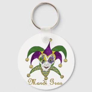 Colourful Mardi Gras Jesters Mask Key Ring