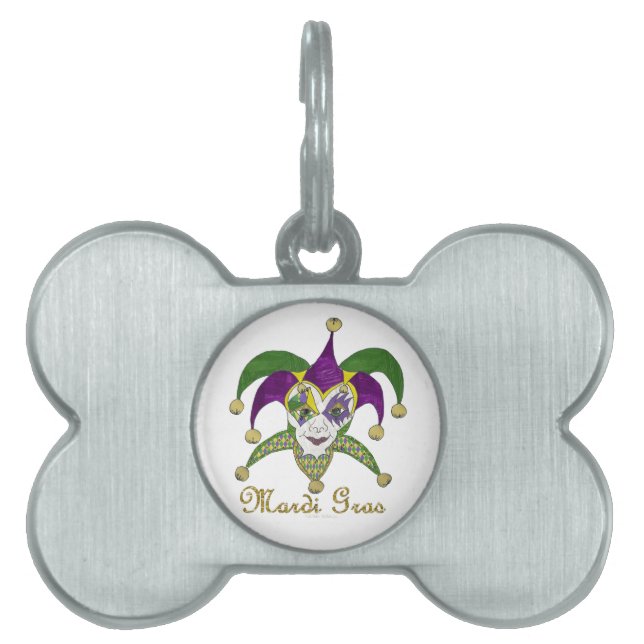 Colourful Mardi Gras Jesters Mask Pet ID Tag (Front)