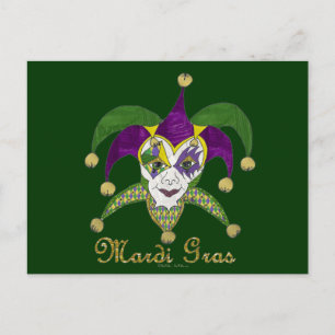 Colourful Mardi Gras Jesters Mask Postcard