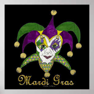 Colourful Mardi Gras Jesters Mask Poster