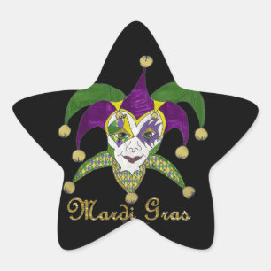 Colourful Mardi Gras Jesters Mask Star Sticker