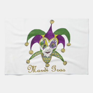 Colourful Mardi Gras Jesters Mask Tea Towel