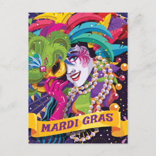 Colourful Mardi Gras Masked Poster Postcard