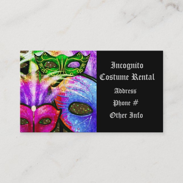 Colourful Mardi Gras Masks Business Card (Front)