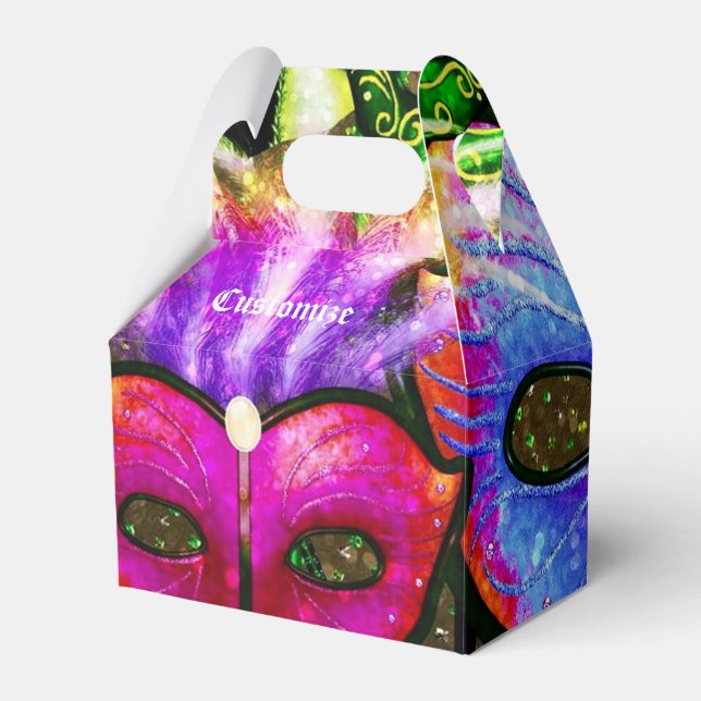Colourful Mardi Gras Masks Gable Favour Box (Front Side)