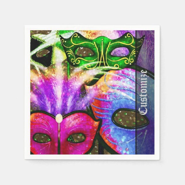 Colourful Mardi Gras Masks Napkins (Front)