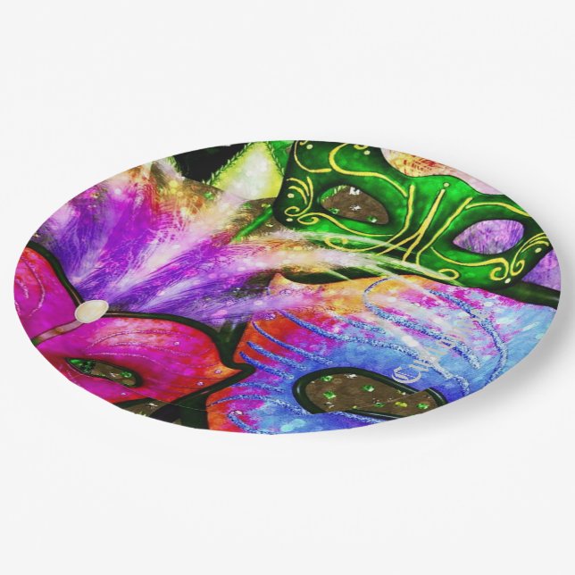 Colourful Mardi Gras Masks Paper Plates (Angled)