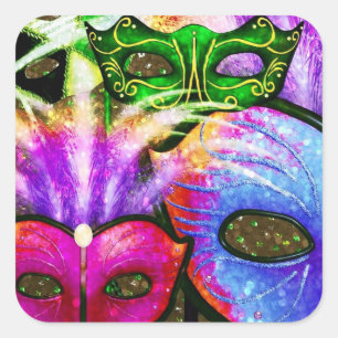 Colourful Mardi Gras Masks Stickers