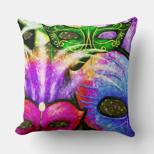 Colourful Mardi Gras Masks Throw Pillow