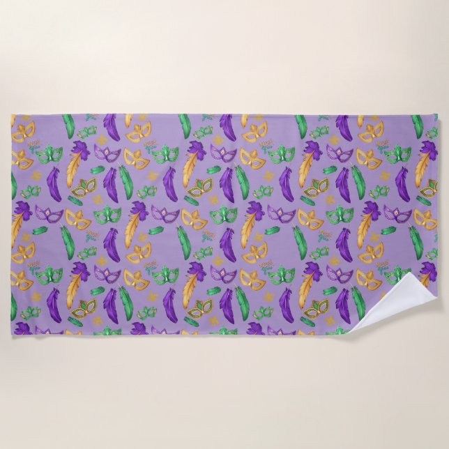 Colourful Mardi Gras patterned  Beach Towel (Front)