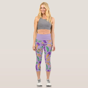 Colourful Mardi Gras patterned Capri Leggings