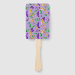 Colourful Mardi Gras patterned Hand Fan