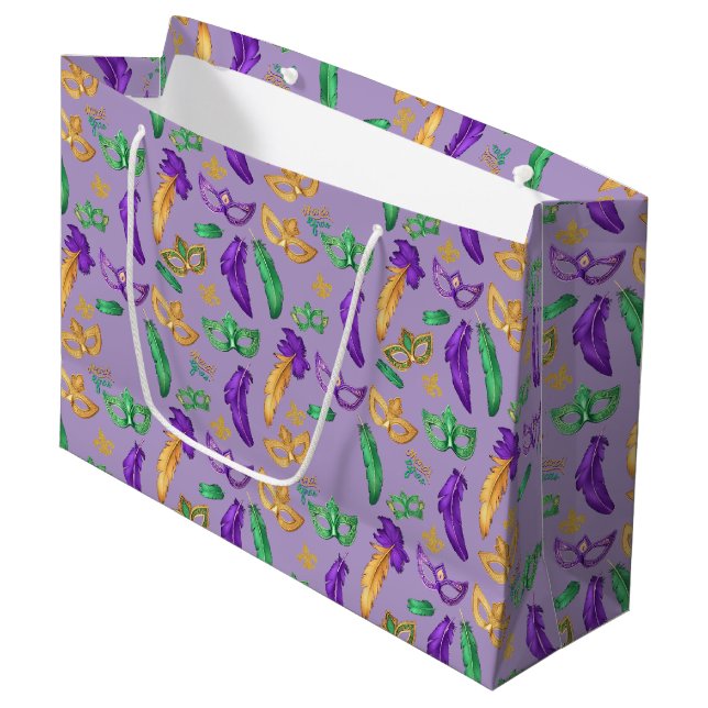 Colourful Mardi Gras patterned  Large Gift Bag (Front Angled)