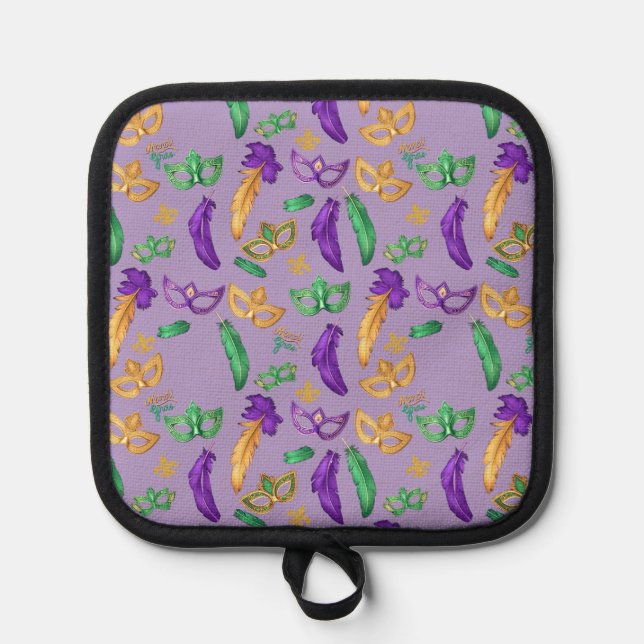 Colourful Mardi Gras patterned  Pot Holder (Front)